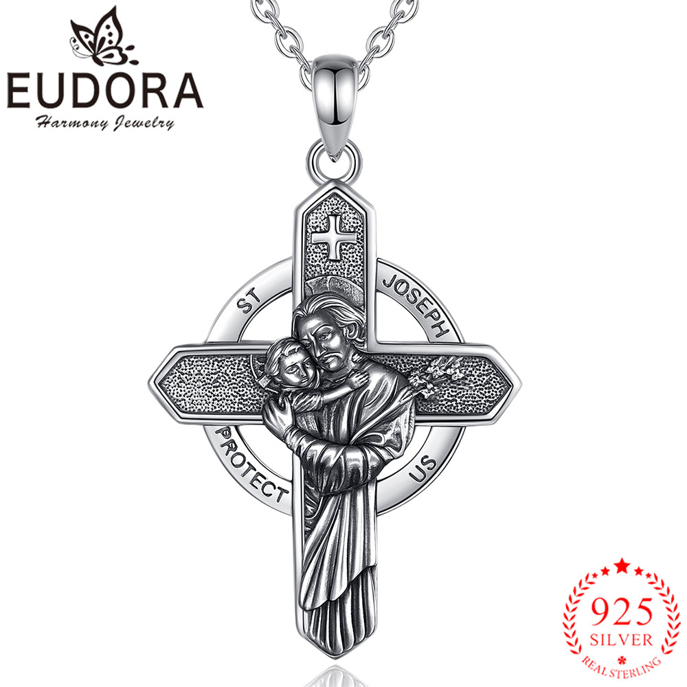 925 Sterling Silver Chain Necklace Men - Eudora 925 Sterling Silver Saint Joseph