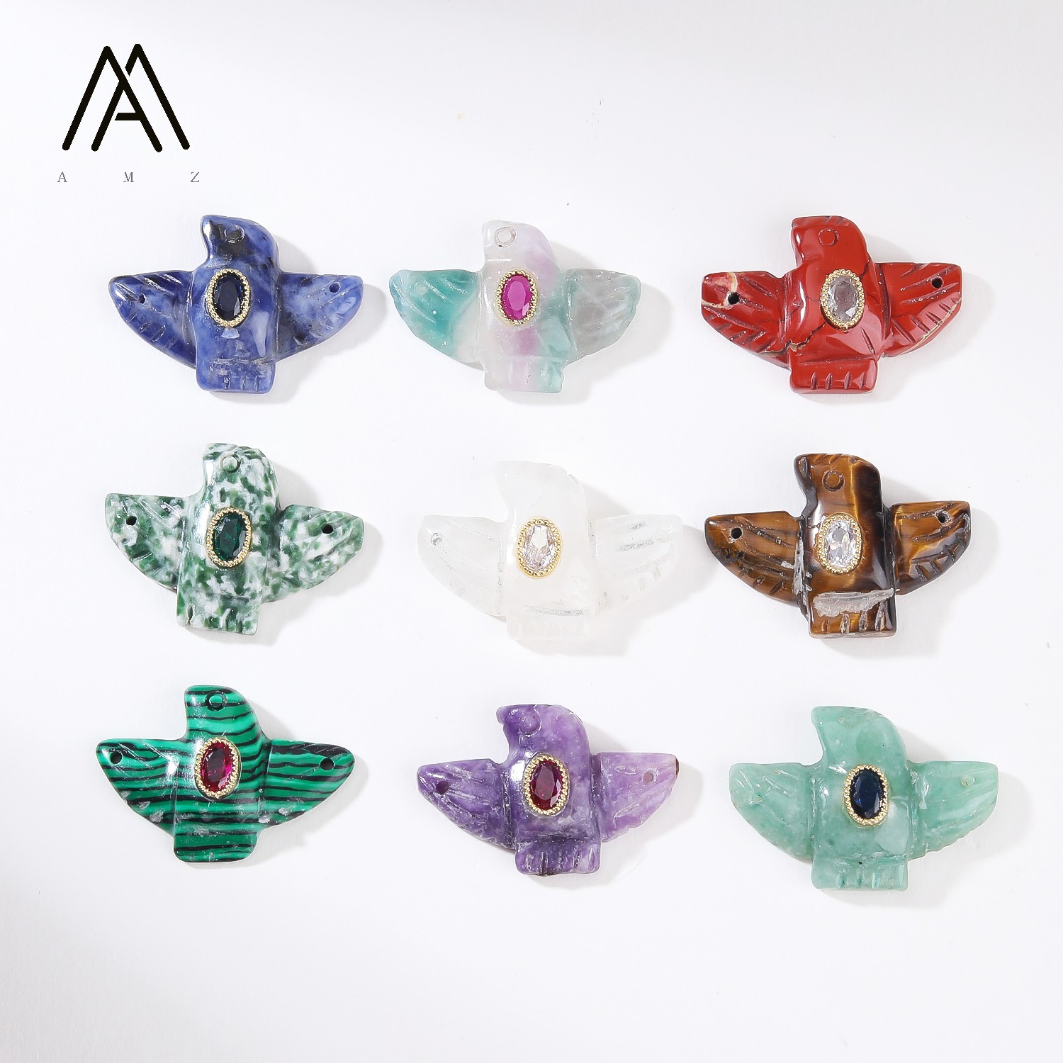 Crystal Pendant Necklace Natural Stone - 1/3/5/10pcs Carved Eagle Bird Carvings Crystal
