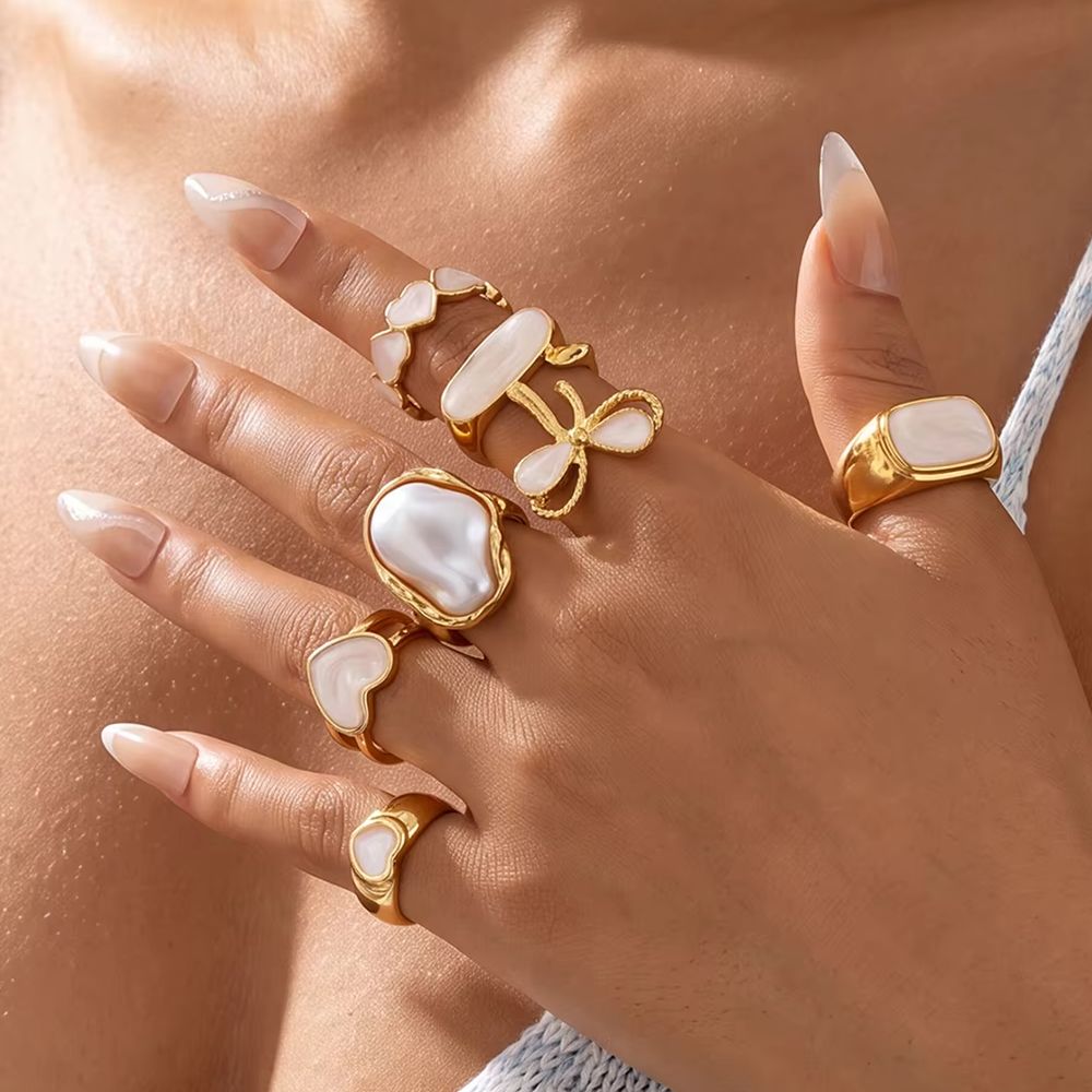 7Pcs/Set Boho Pearls Heart Bow - Vintage Punk Knuckle Rings Set recension och pris