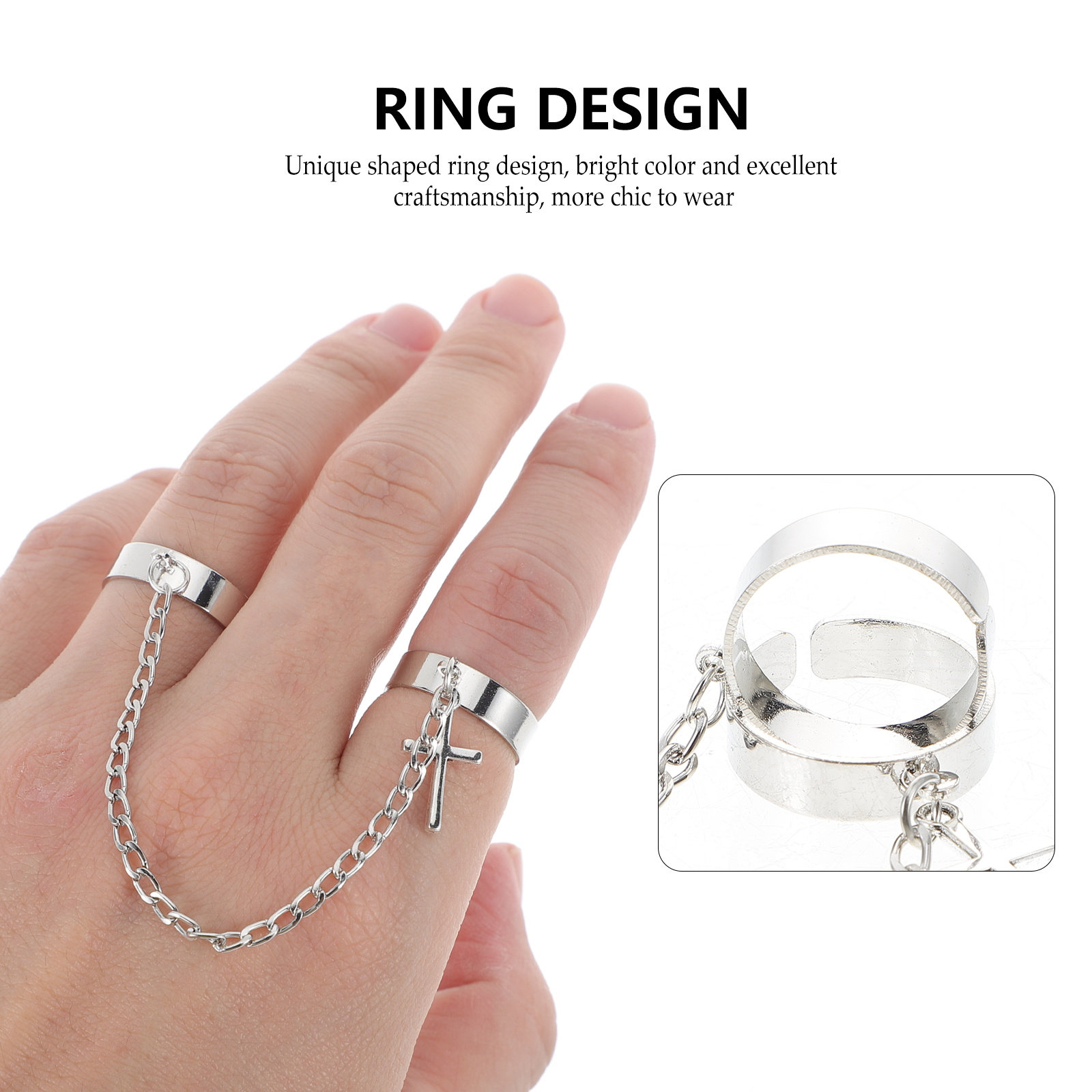 Knuckle Ring Set Cross Chain V - Vintage Punk Knuckle Rings Set recension och pris