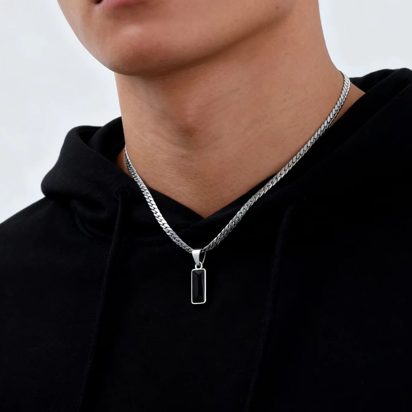 Stylish Mens Geometric Stone P - Cuban Link Chain 12Mm recension och pris